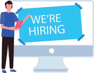 Boy showing recruitment notice.