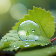 Fresh bubble on leaf natural forest background