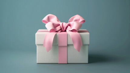 A gift box tied with pink bow