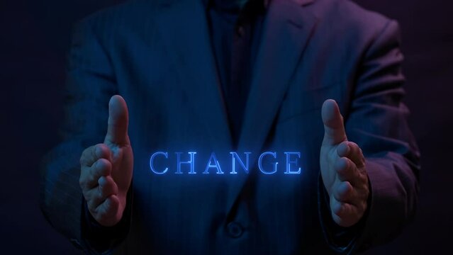 Personal development and career growth or change yourself. Success, strategy, solution, business and positive thinking concepts. Businessman changing word change to chance.