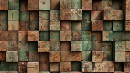 Natural-toned cubes in earthy browns and greens on a taupe block background, suited for a grounded aesthetic.