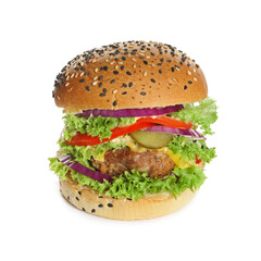 Burger with delicious patty isolated on white