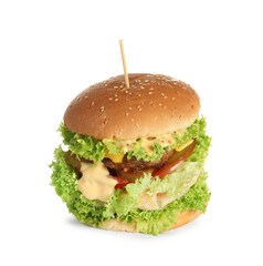 Burger with delicious patty isolated on white