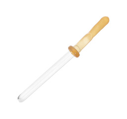 One glass clean pipette isolated on white