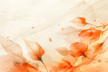 autumn abstract background with orange lines and flowers