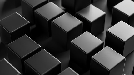 Polished black cubes on a charcoal block background, designed for a chic, contemporary look.