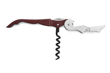 One corkscrew (sommelier knife) isolated on white, top view