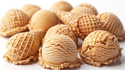   A pile of waffle cones on a white table beside a stack of waffle cones