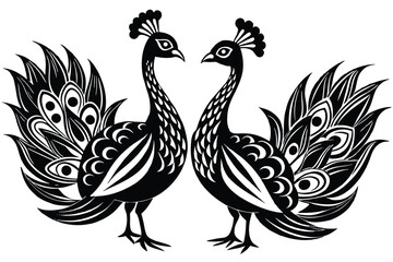 Obraz premium Peacock couple in love si9lhouette on white background 