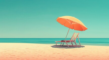 beach with umbrella and chairs