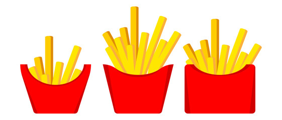 Cartoon french fries. Fast food french fries icon set. Fastfood illustration. Vector isolated on white background.