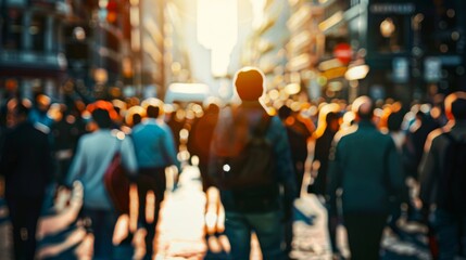 Blurred crowd of people walking in the city street