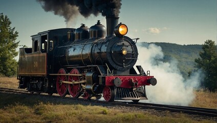 Naklejka premium A vintage steam locomotive puffing smoke