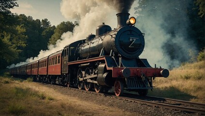 Obraz premium A vintage steam locomotive puffing smoke