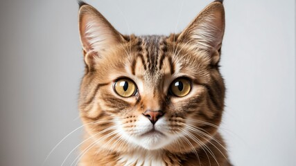Obraz premium cute brown cat studio portrait on plain white background from Generative AI