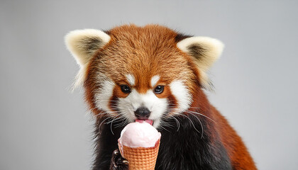 Adorable Lesser Panda Enjoying Ice Cream