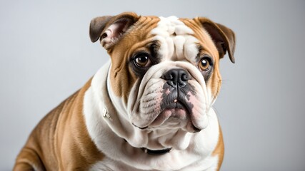 Obraz premium cute bulldog studio portrait on plain white background from Generative AI