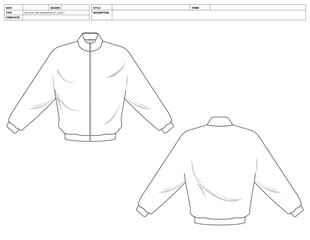 Vintage 90s Windbreaker Jacket: Vector Flat Sketch Illustration for Fashion CADs and Tech Packs, Vector Flat Sketch for Fashion Design and Manufacturing, Factory Ready Windbreaker Tech Pack, Customize © needsai