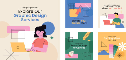 Flat design graphic designer instagram posts