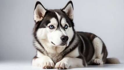 Obraz premium cute husky dog studio portrait on plain white background from Generative AI