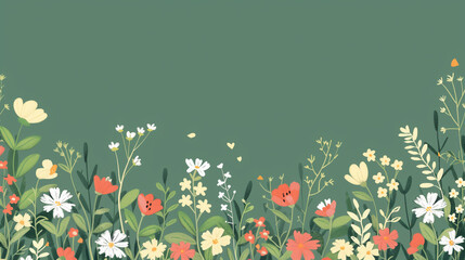 Scandinavian Flower Illustration Green Background