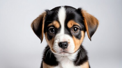 cute puppy dog studio portrait on plain white background from Generative AI