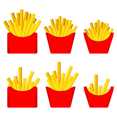 Cartoon french fries. Fast food french fries icon set. Fastfood illustration. Vector isolated on white background.