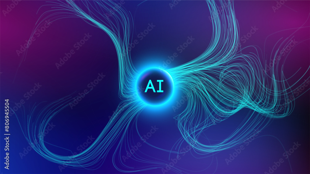 Fototapete Neural network abstract digital background. Technology background, data science. Artificial intelligence background. Generative ai with data flow lines.