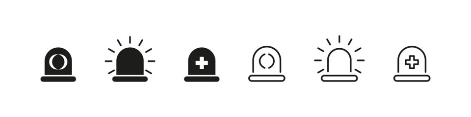Alarm siren lamp icon set. Emergency lightbulb icons.