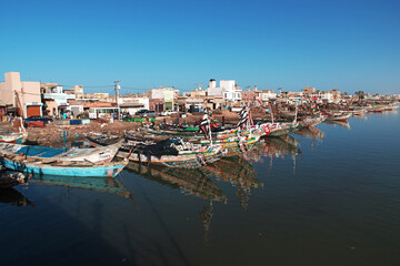 Fototapeta premium Boats in the port of Saint-Louis, Senegal, West Africa