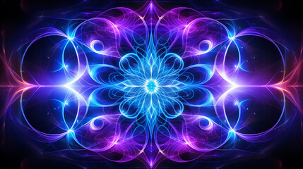 Radiant Blue and Purple Mandala Art - Digital Fractal Design