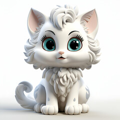 Cute cartoon cat on a white background. 3d rendering.