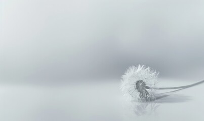 A delicate white dandelion resting softly on a white canvas