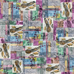 collage of tiles watercolor abstract gomatical pattan wallpaper design 
