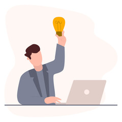 Vector flat illustration. Business and finance concept. A person who is busy with business affairs and implementing new ideas. Suitable for social networks, screensavers and as a template.