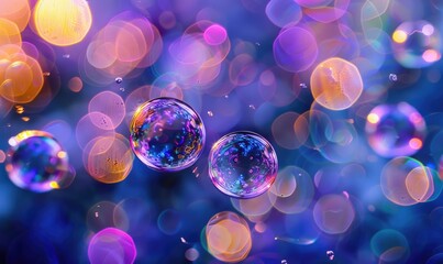 Abstract background with water bubbles and colored light
