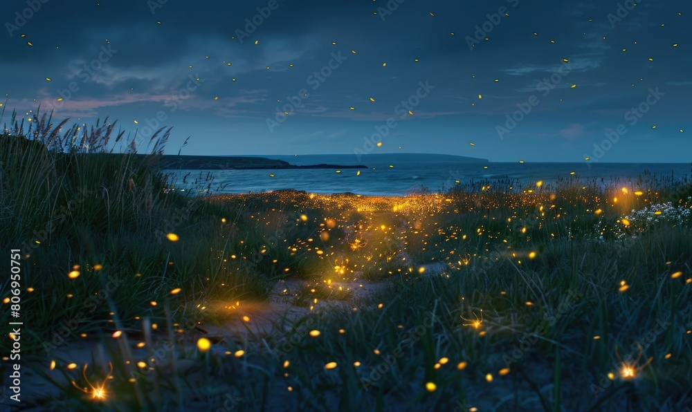 Wall mural Fireflies and sea fireflies lighting up the night