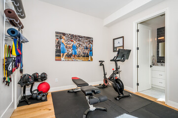 Fototapeta premium a gym with some equipment on the floor and a painting
