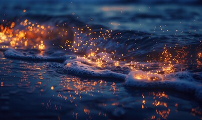 Sea fireflies shimmering in the moonlit waves - Powered by Adobe