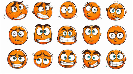 Fototapeta premium Series of cartoon faces displaying a wide range of emotions, each characterized by unique facial expressions.