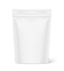 Realistic stand up pouch bag mockup with transparent shadow. Front view. Vector illustration isolated on white background. Ready for your design. EPS10.