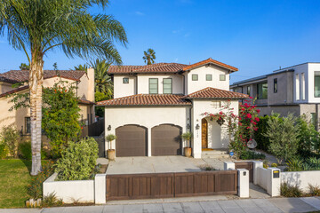 Exterior shot of a luxury Spanish-style home in Hollywood, California.