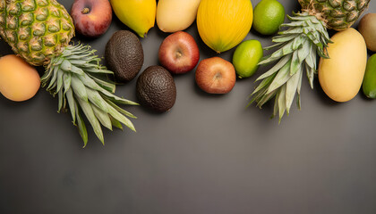 fruits and vegetables on black background - obrazy, fototapety, plakaty