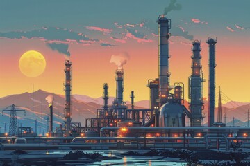 Detailed and Professional Oil Refinery Vector Design for Technology Newsletters