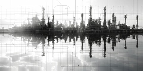 An intricate oil refinery silhouette symbolizing cutting-edge technological advancements in the industry.
