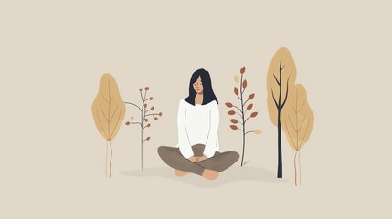 illustration of calm minimalist meditation woman.