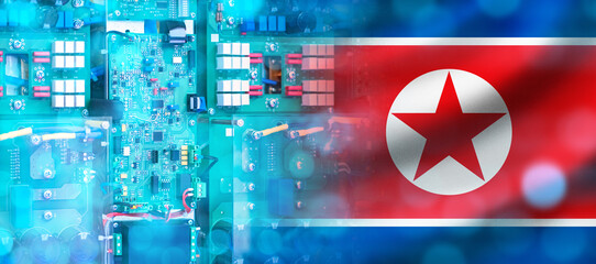 Digital board. North Korea flag. Electronics made in North Korea. Microboard production. Supply of...
