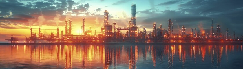 Naklejka premium Sleek Vector Illustration of Modern Oil Refinery for Articles on Industrial Advances