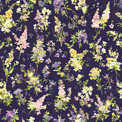 bright-hued blossoms and verdant greenery, in pale lilac and vibrant chartreuse hues on dark background. Watercolor style. Wrapping Paper, Creative Projects, Textile Design, Stationery Background