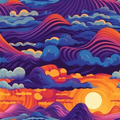 Colorful Wave and Sunburst Background